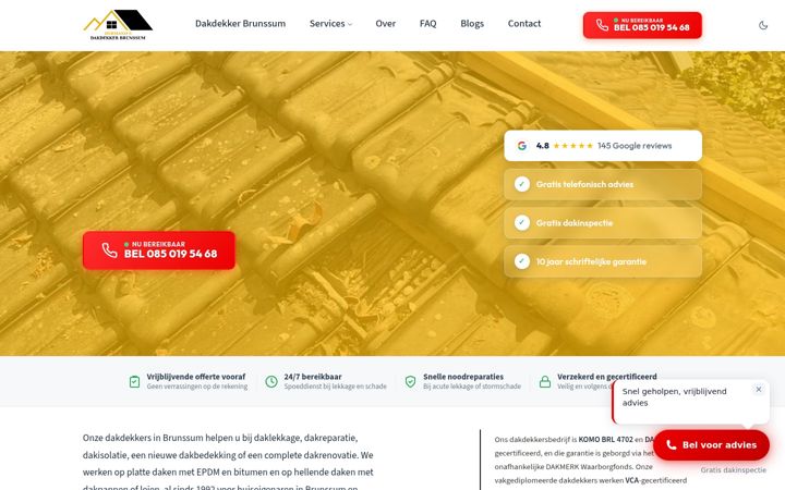 Skjermbilde av dakdekkerbrunssum.nl