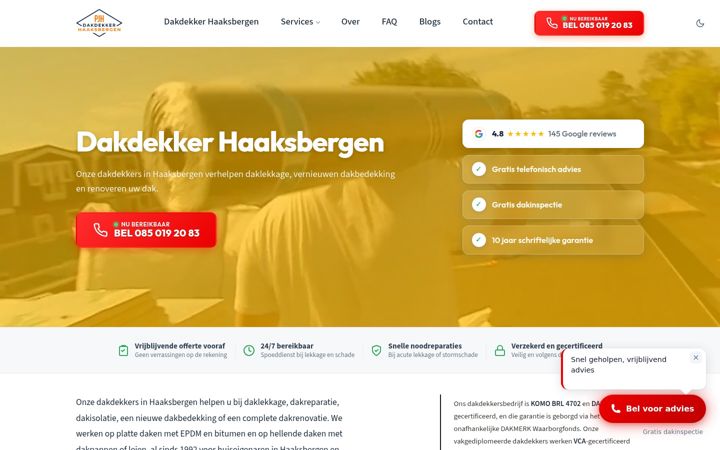 Skjermbilde av dakdekkerhaaksbergen.nl