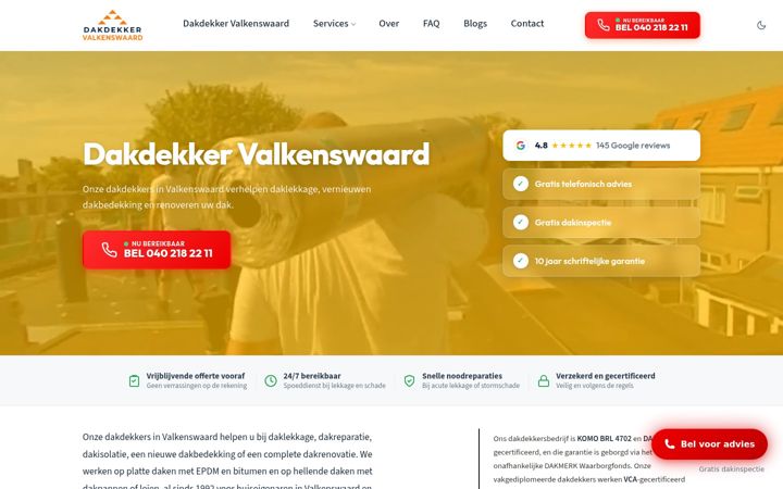 Skjermbilde av dakdekkervalkenswaard.nl