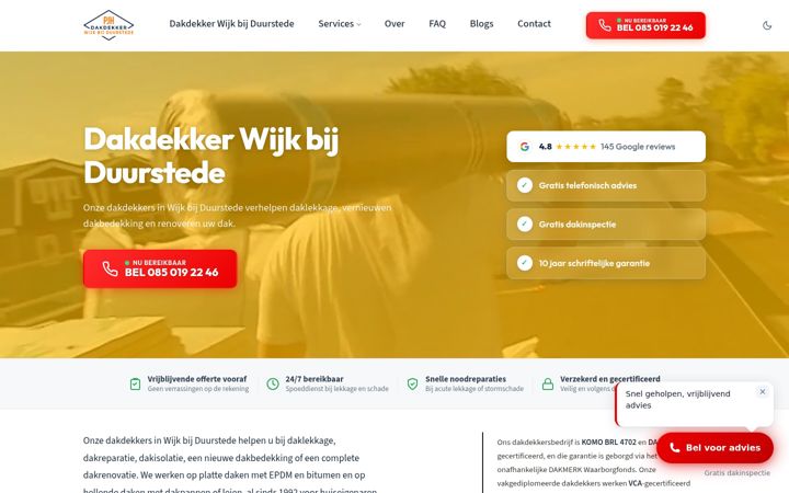 Skjermbilde av dakdekkerwijkbijduurstede.nl