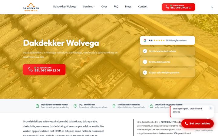 Skjermbilde av dakdekkerwolvega.nl