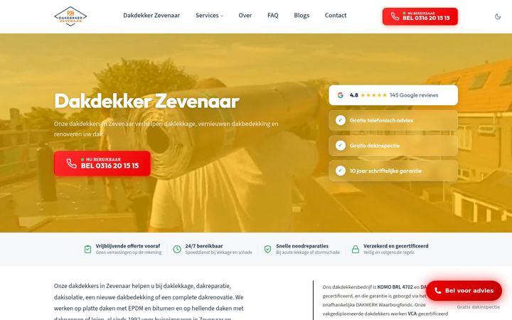 Skjermbilde av dakdekkerzevenaar.nl