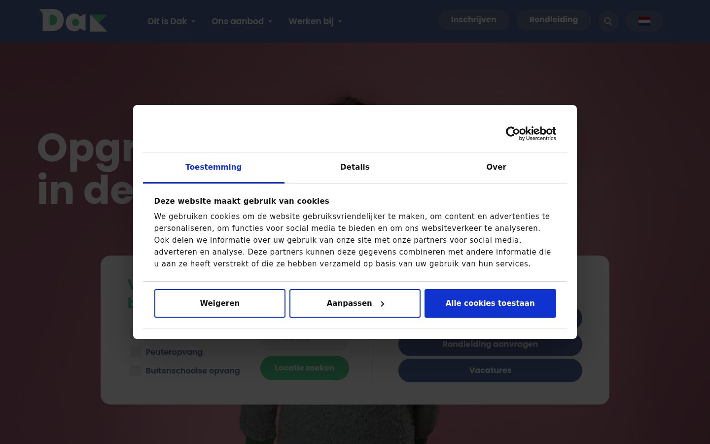 Skjermbilde av samtykkebanneret slik det vises før noen interaksjon