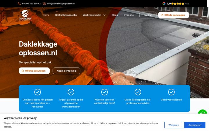 Skjermbilde av daklekkageoplossen.nl