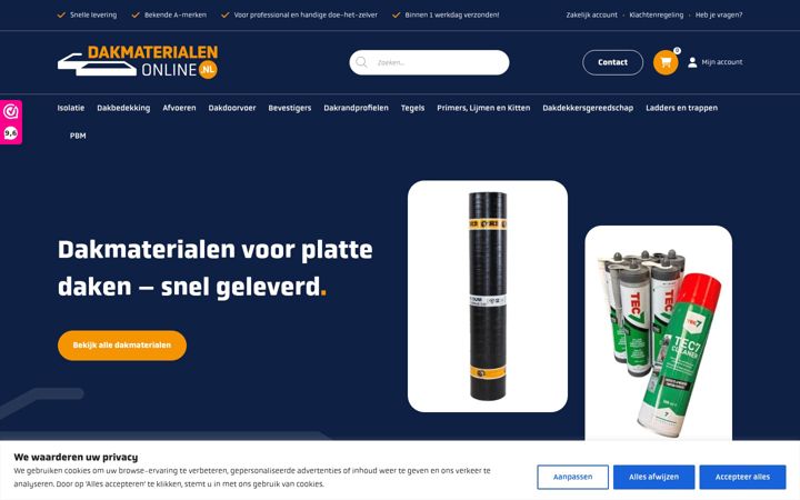 Skjermbilde av dakmaterialenonline.nl
