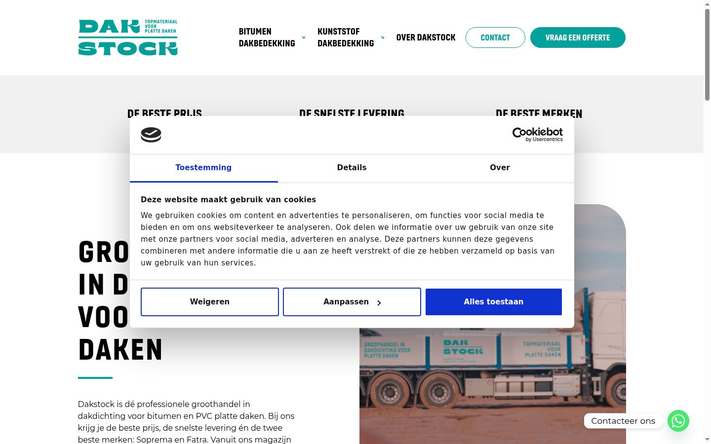 Screenshot van de toestemmingsbanner zoals getoond vóór enige interactie
