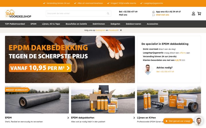 Screenshot van dakvoordeelshop.be