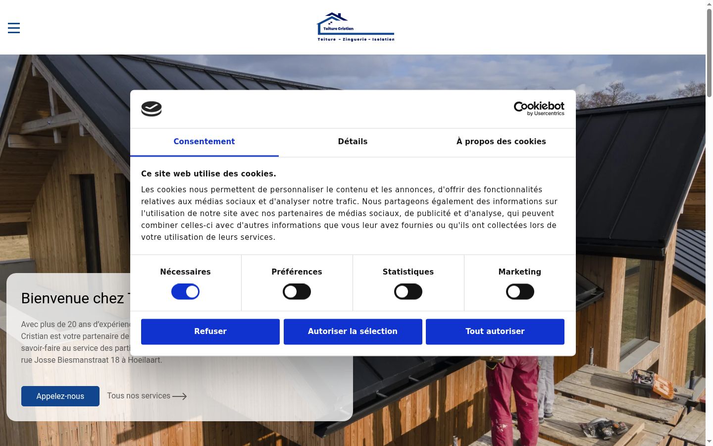Screenshot van de toestemmingsbanner zoals getoond vóór enige interactie