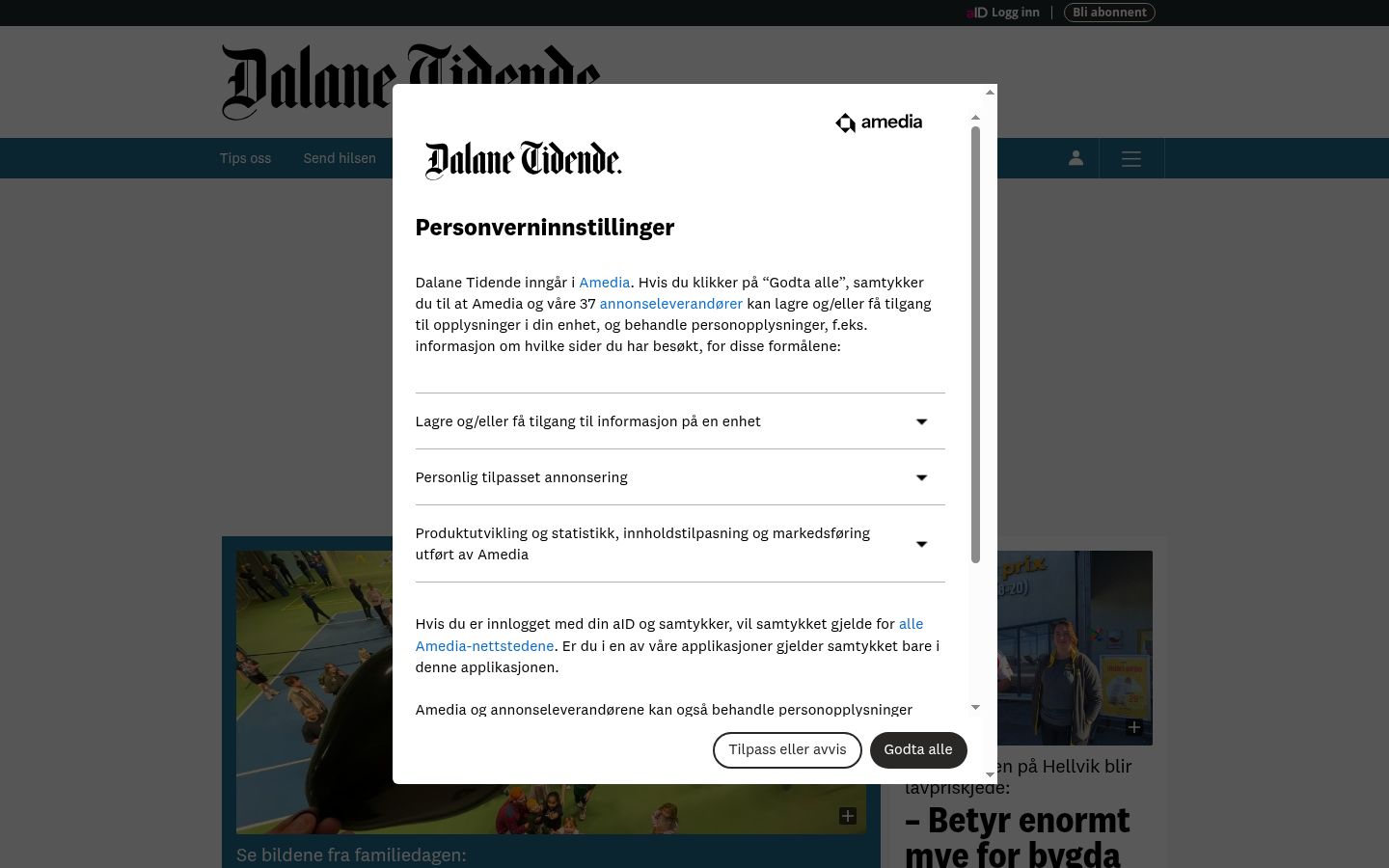 Sutikimo reklamjuostės, rodytos prieš bet kokią sąveiką, ekrano kopija