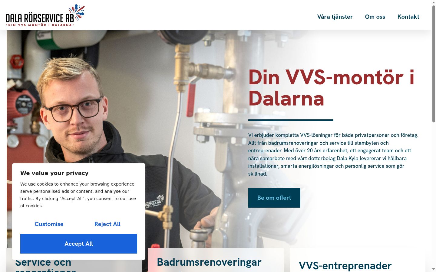 Skärmbild av samtyckesbannern som visades före någon interaktion