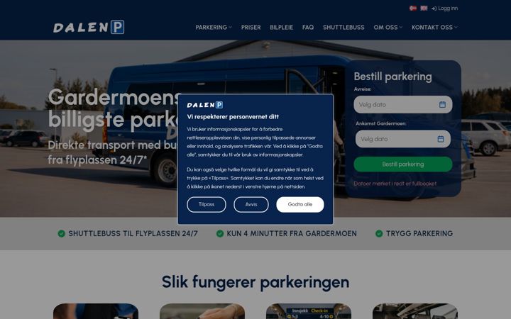 Screenshot stránky dalenparkering.no
