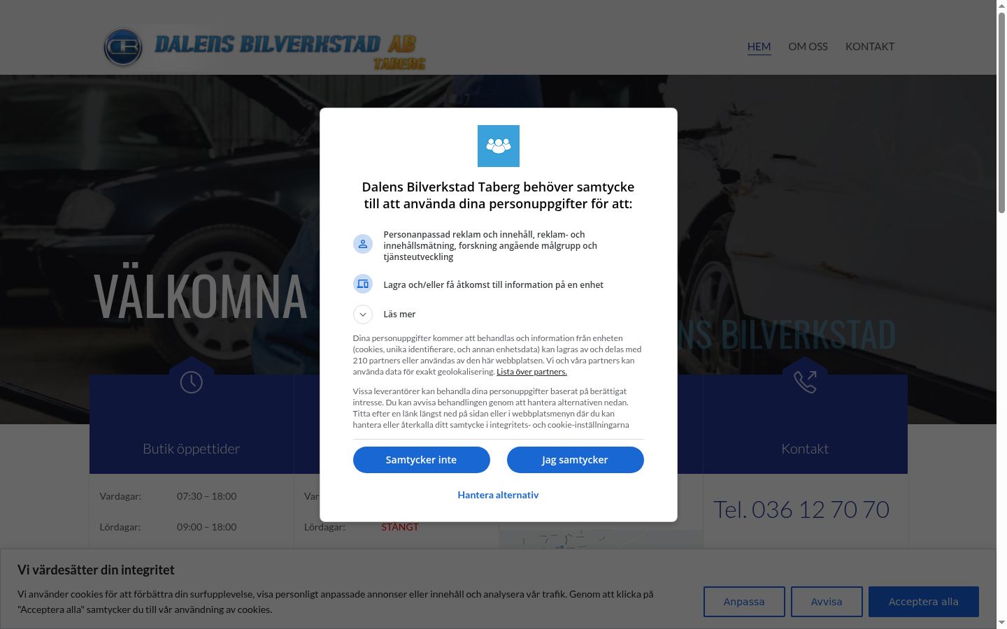Capture d'écran de la bannière de consentement affichée avant toute interaction