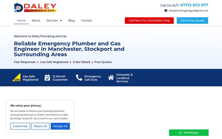 Snímek obrazovky daleyplumbingandgas.co.uk