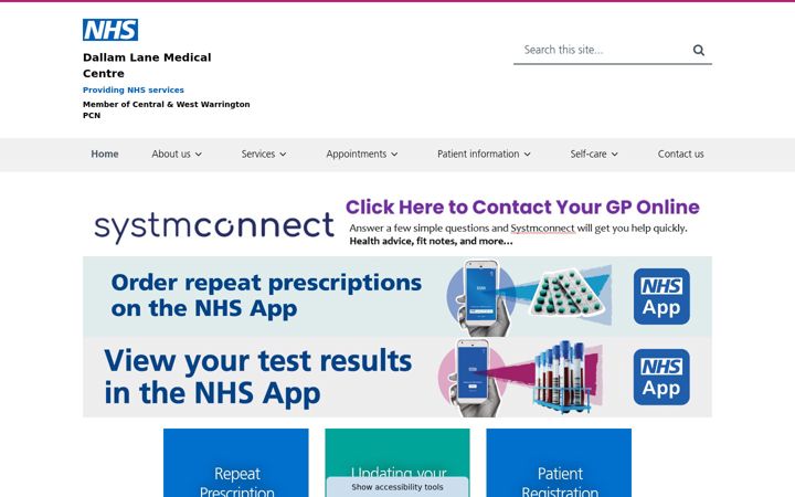Snímek obrazovky dallamlanemedicalcentre.nhs.uk