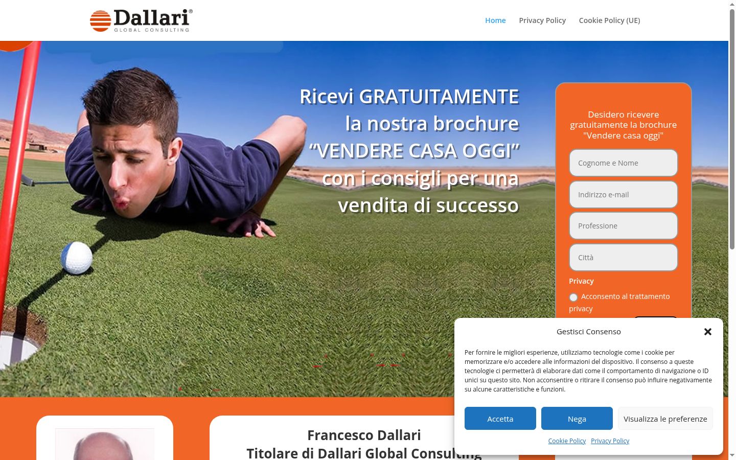 Screenshot del banner di consenso mostrato prima di qualsiasi interazione