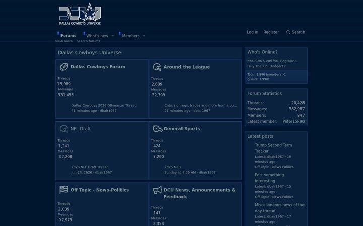 Screenshot of dallascowboysuniverse.com