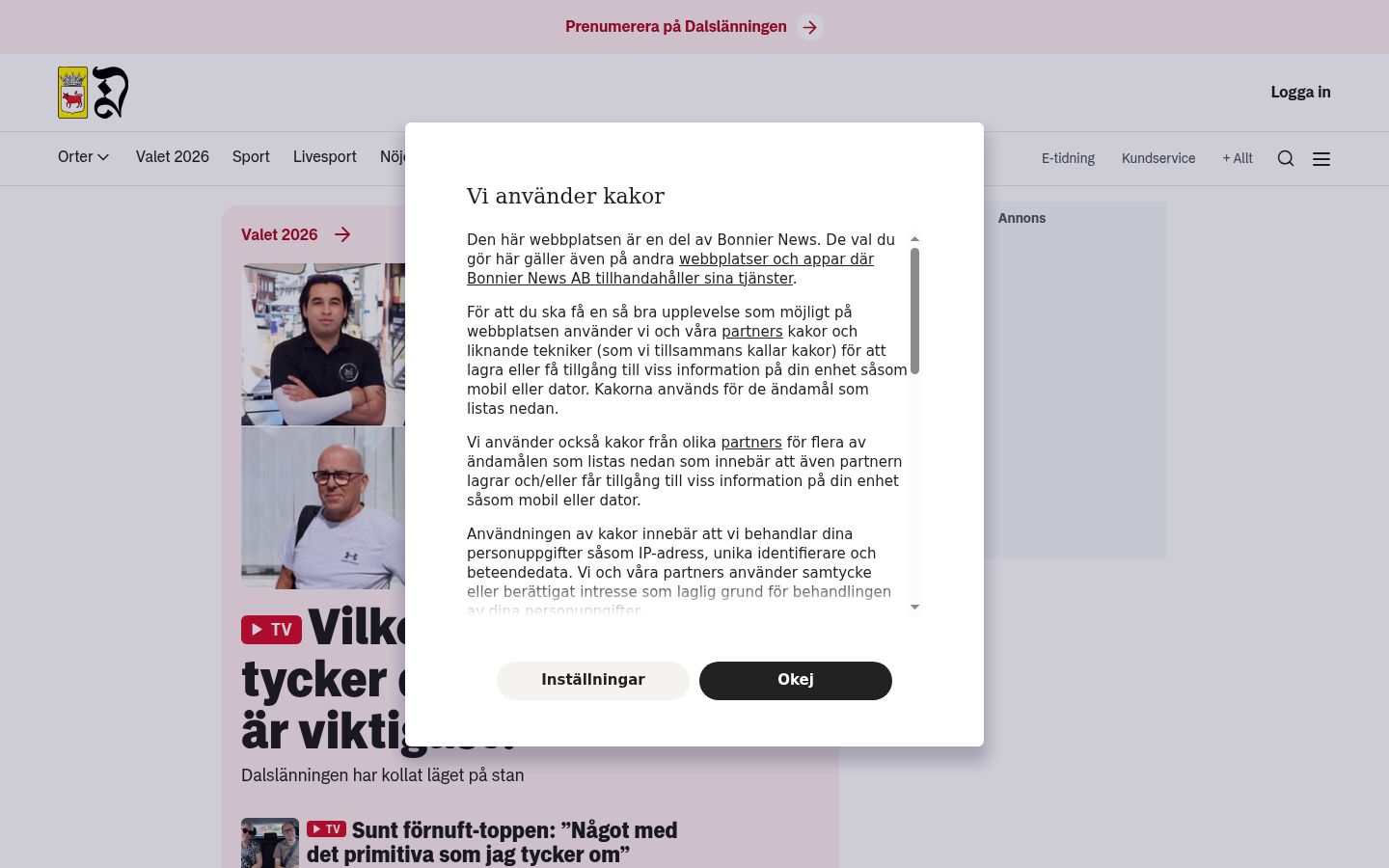 Screenshot del banner di consenso mostrato prima di qualsiasi interazione