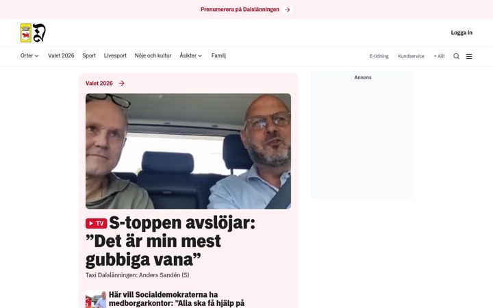 Snímek obrazovky dalslanningen.se
