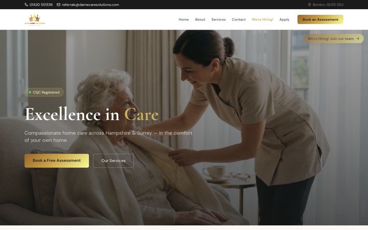 Screenshot of damecaresolutions.com