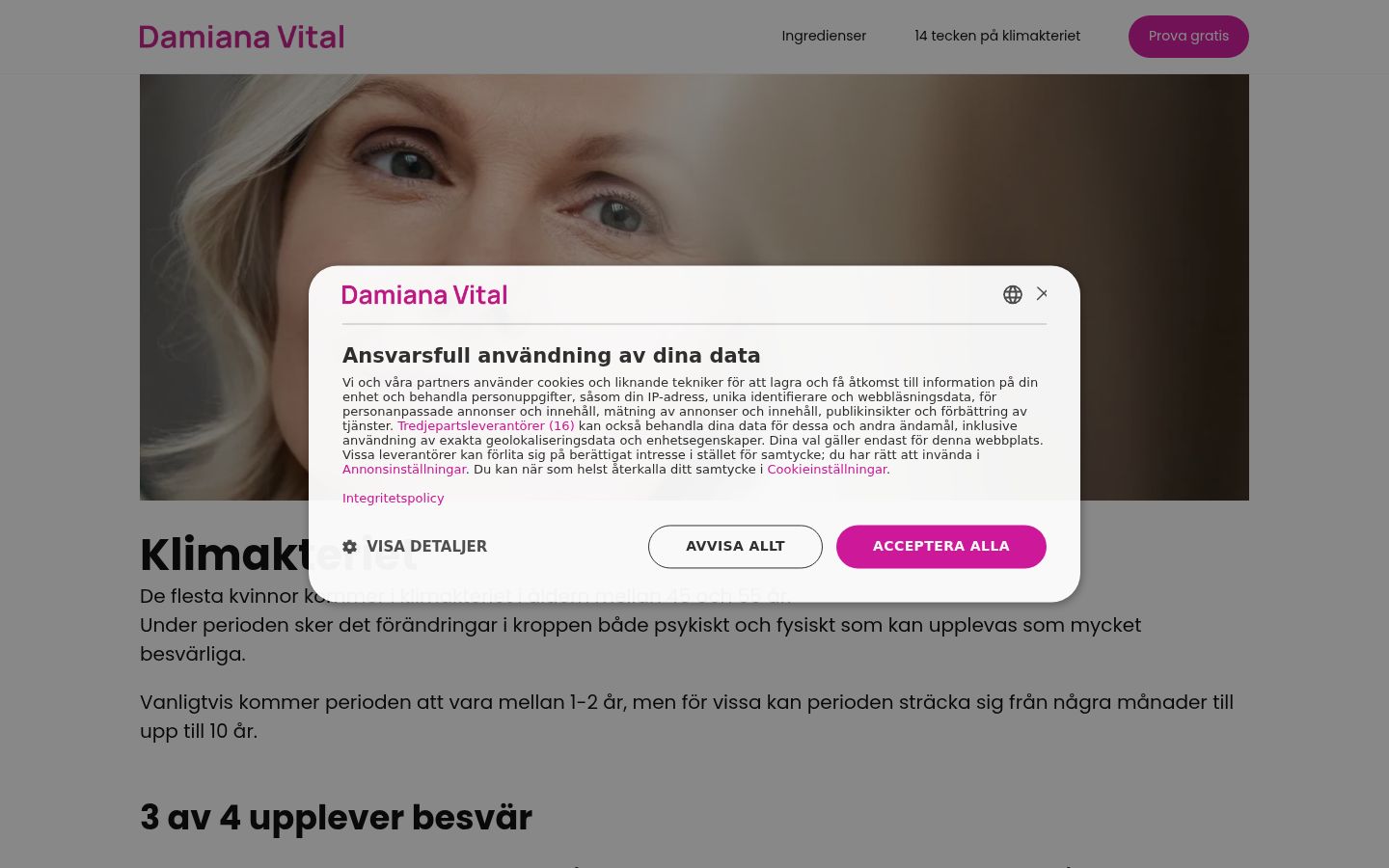 Screenshot of the consent banner shown before any interaction