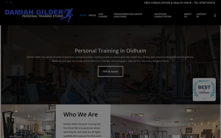 Captura de ecrã de damiangilderpersonaltrainingstudio.co.uk