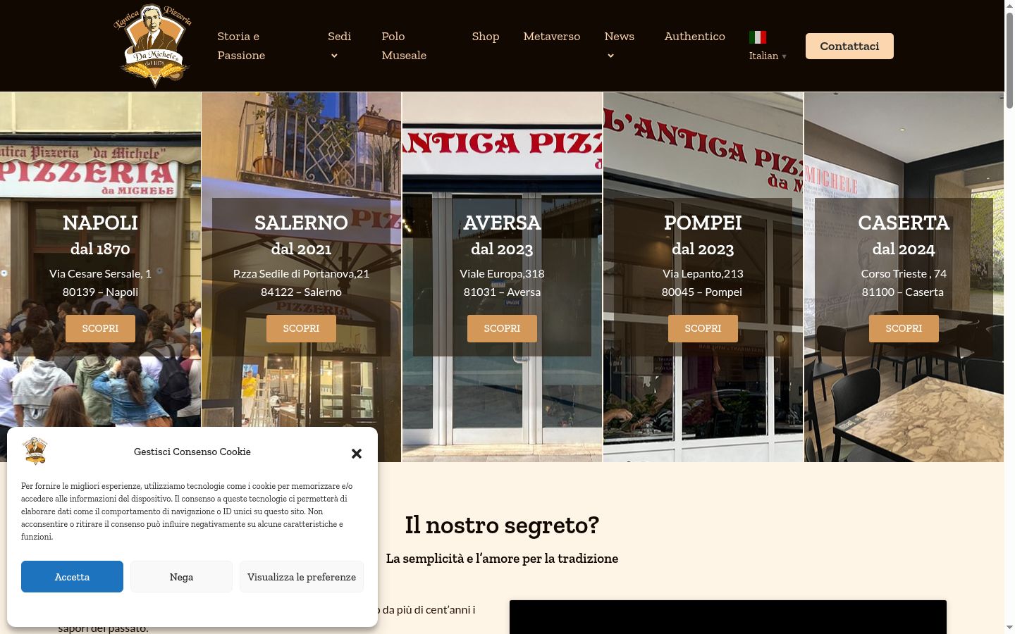 Screenshot del banner di consenso mostrato prima di qualsiasi interazione
