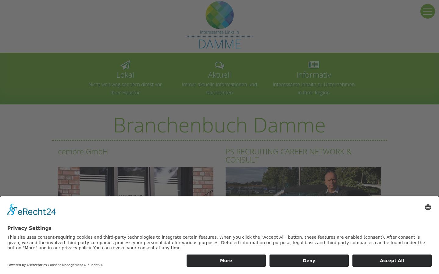 Screenshot des Einwilligungsbanners vor jeglicher Interaktion