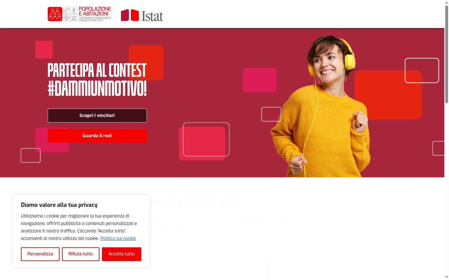 Screenshot del banner di consenso mostrato prima di qualsiasi interazione