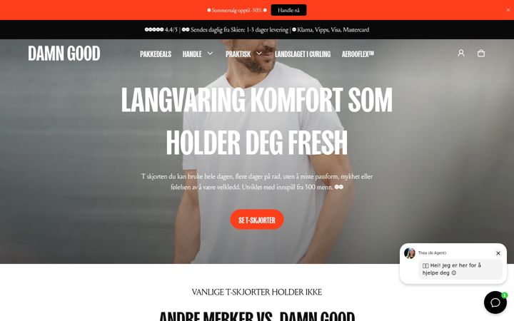 Screenshot stránky damngood.no