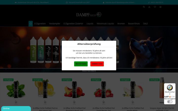 Screenshot of dampfshop4u.de