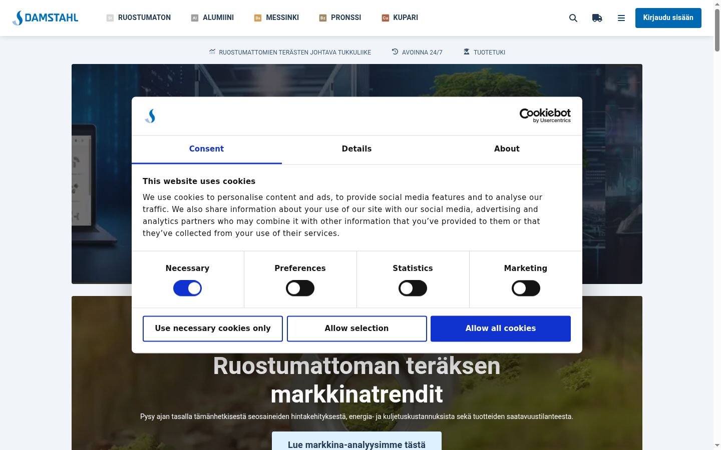 Skærmbillede af samtykkebanneret, som det blev vist før nogen interaktion