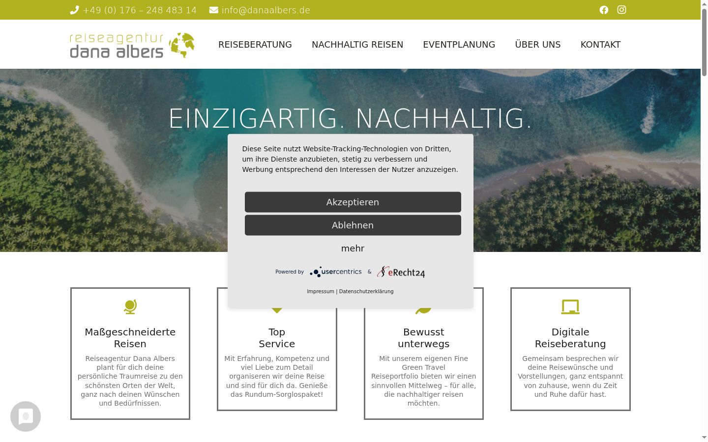 Screenshot des Einwilligungsbanners vor jeglicher Interaktion