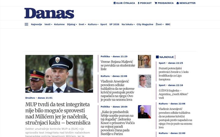 Screenshot von danas.rs