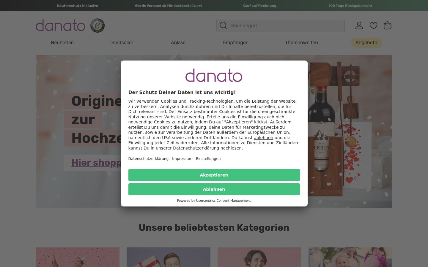 Screenshot of the consent banner shown before any interaction