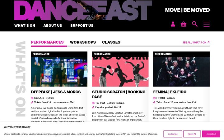 Captura de pantalla de danceeast.co.uk