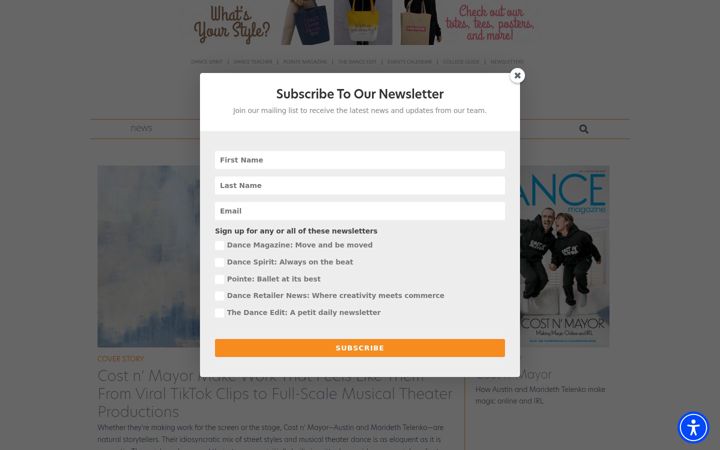 Screenshot of dancemagazine.com