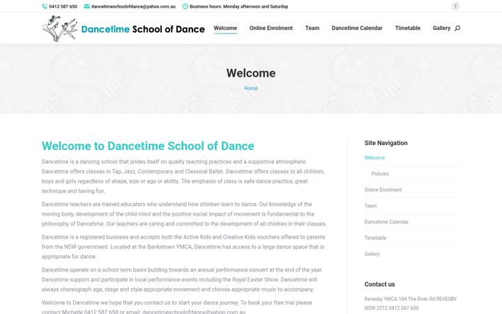 Ekraanipilt saidist dancetimeschoolofdance.com.au