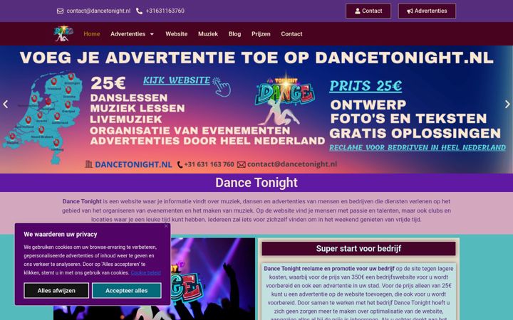 Ekraanipilt saidist dancetonight.nl