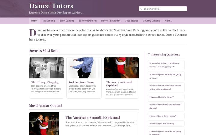 Posnetek zaslona dancetutors.co.uk