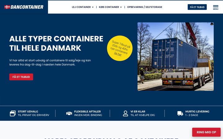 Ekraanipilt saidist dancontainer.dk