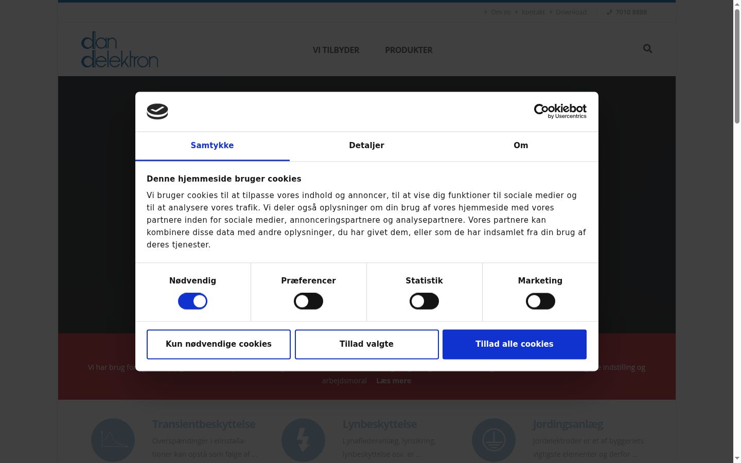 Skärmbild av samtyckesbannern som visades före någon interaktion