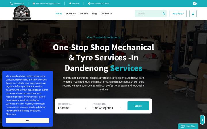 Ekraanipilt saidist dandenongmechanic.au