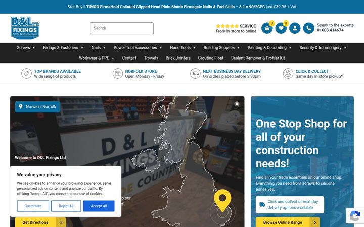Posnetek zaslona dandlfixings.co.uk