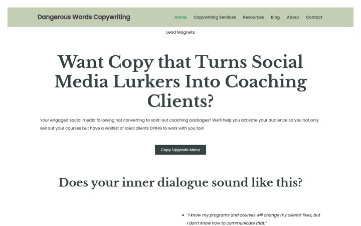 Screenshot of dangerouswordscopywriting.com