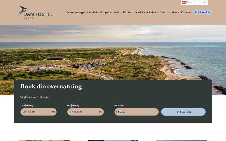 Snímek obrazovky danhostelskagen.dk