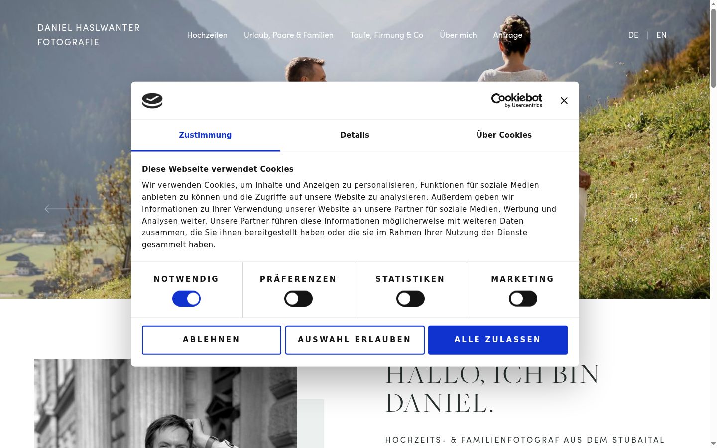 Capture d'écran de la bannière de consentement affichée avant toute interaction
