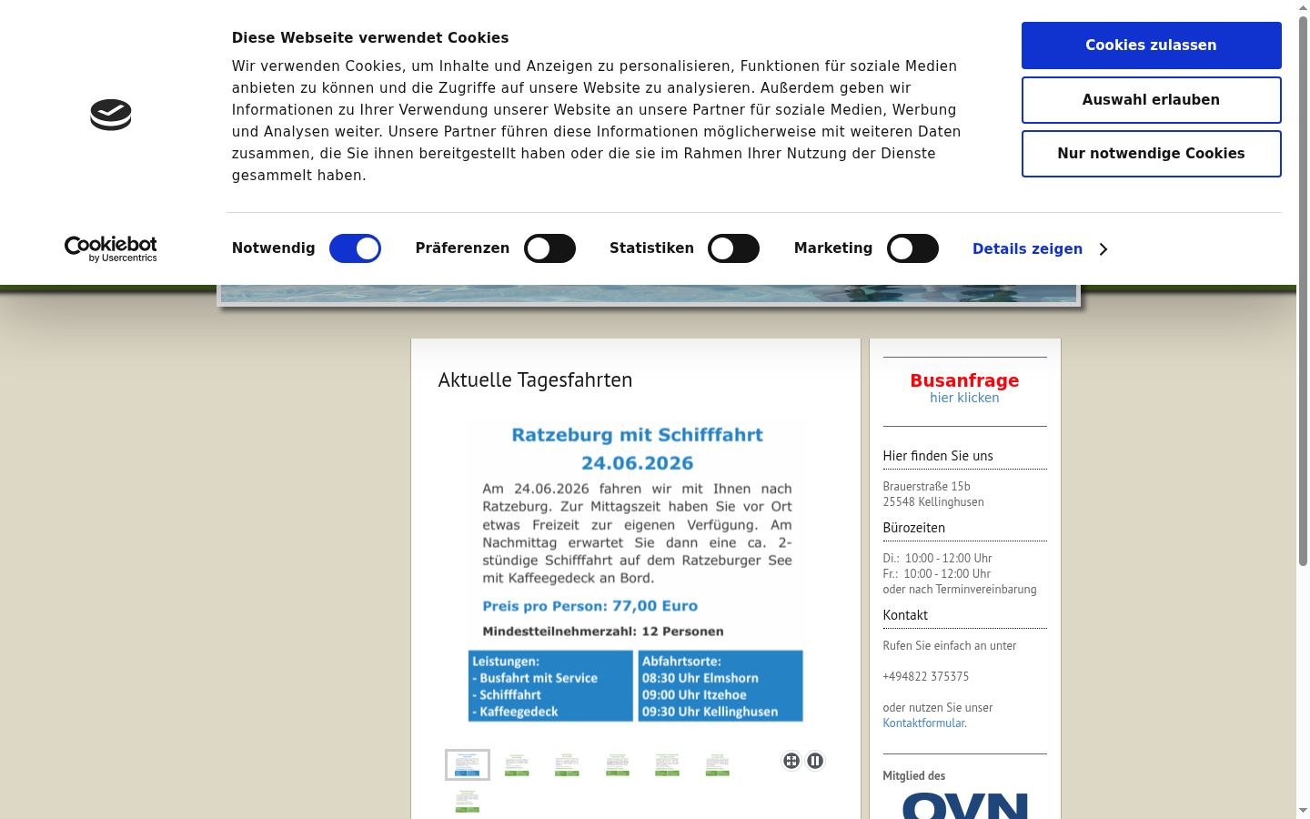 Screenshot des Einwilligungsbanners vor jeglicher Interaktion