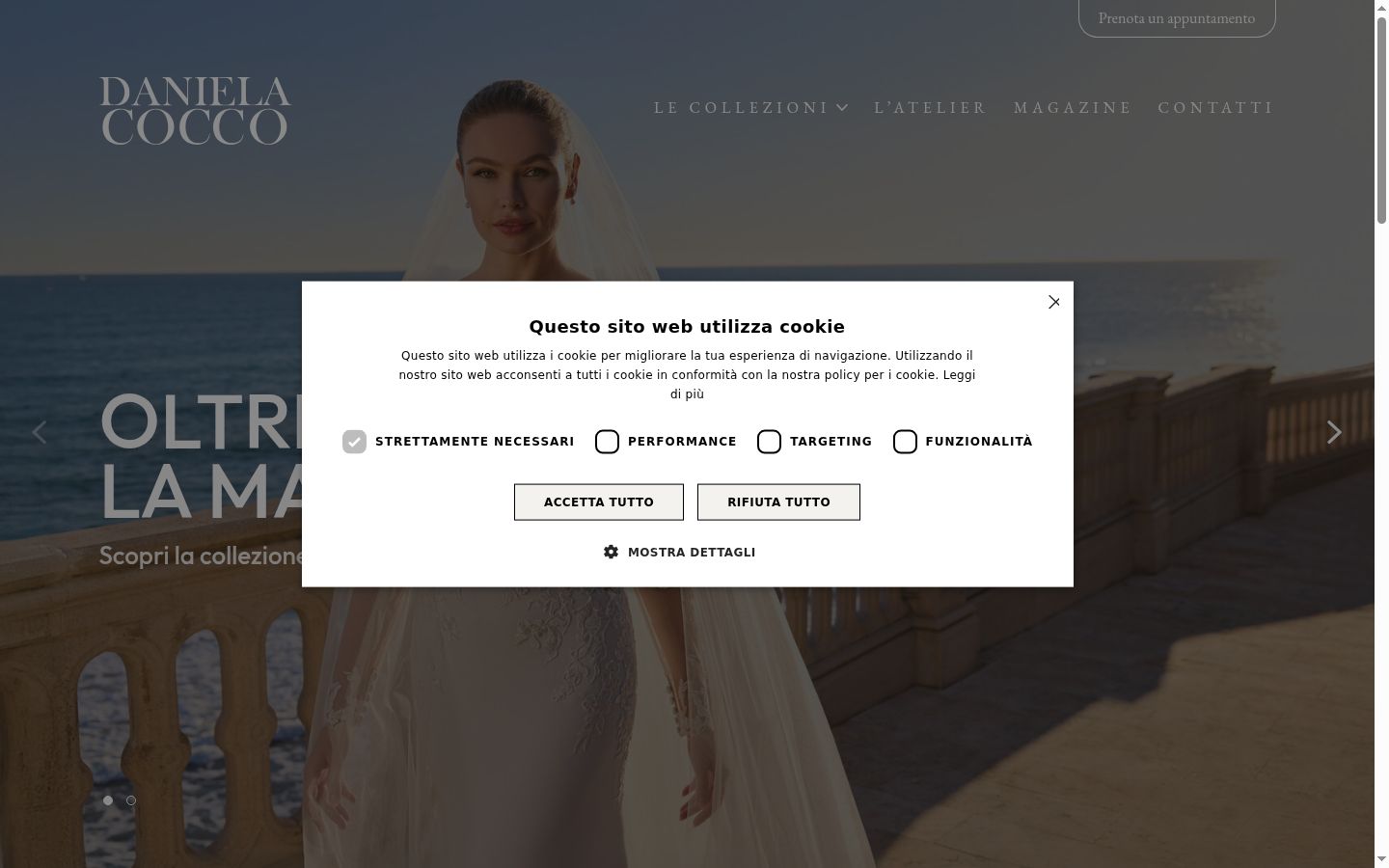 Screenshot del banner di consenso mostrato prima di qualsiasi interazione