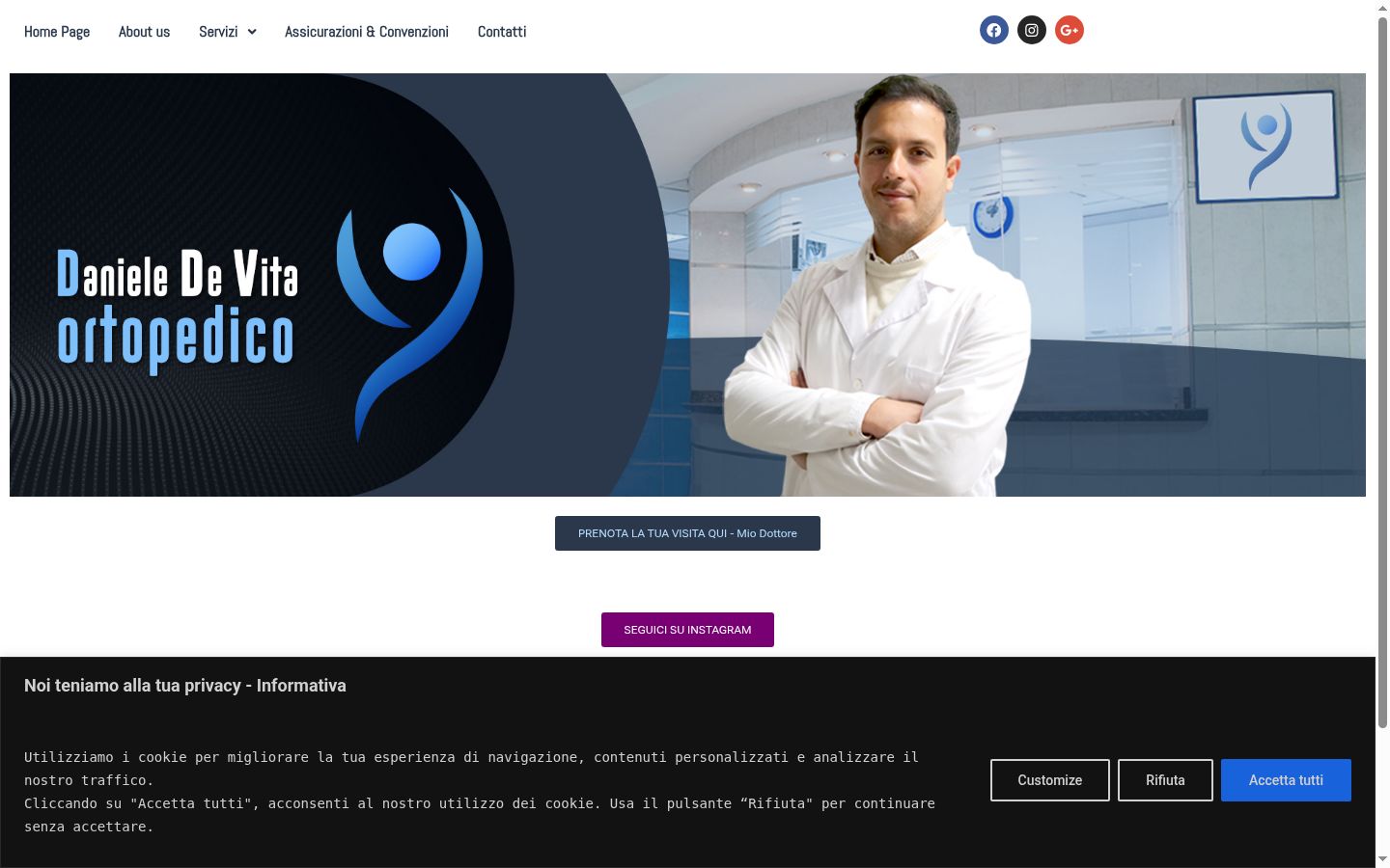 Screenshot del banner di consenso mostrato prima di qualsiasi interazione