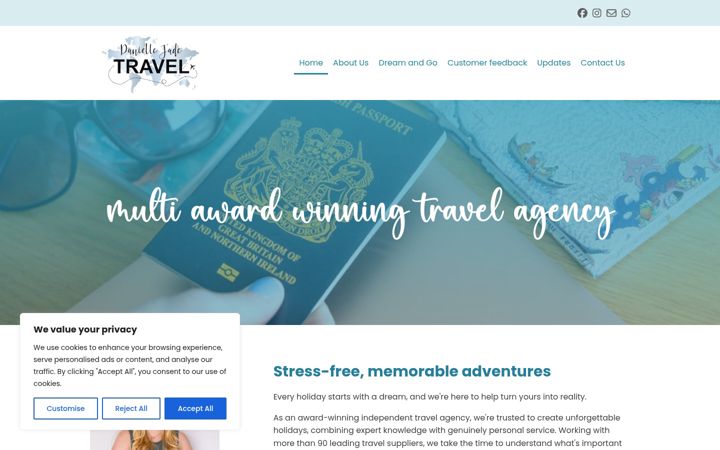 Snímek obrazovky daniellejadetravel.co.uk